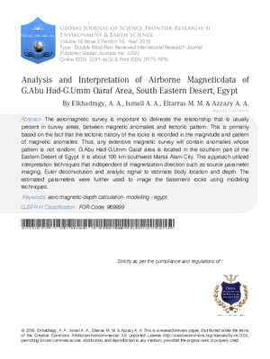 Analysis and Interpretation of Airborne Magneticdata of G.Abu Had-G.Umm Qaraf Area, South Eastern Desert, Egypt