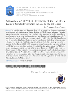 Anticovidian V.2:  COVID-19: Hypothesis of the Lab Origin versus a Zoonotic Event Which Can Also be of a Lab Origin