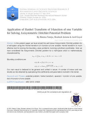 Application of Hankel Transform of I-function of One Variable for Solving Axisymmetric Dirichlet Potential Problem