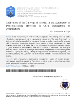 Application of the Ontology of Activity in the Automation of Decision-Making Processes in Crisis Management of Organizations