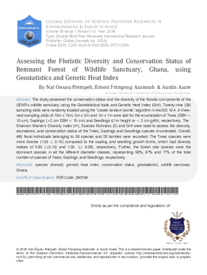 Assessing the Floristic Diversity and Conservation Status of Remnant Forest of Wildlife Sanctuary in Ghana using Geostatistics and Genetic Heat Index