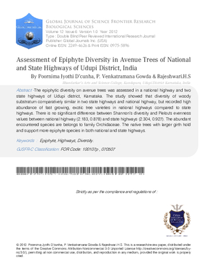 Assessment of Epiphyte Diversity in Avenue Trees of National and State Highways of Udupi District, India