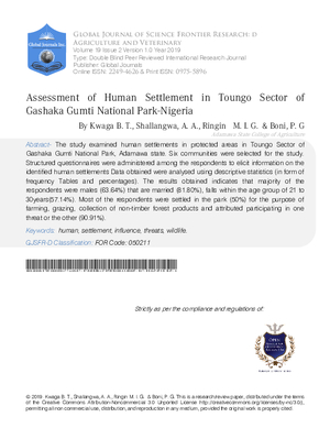 Assessment of Human Settlement in Toungo Sector of Gashaka Gumti National Park- Nigeria