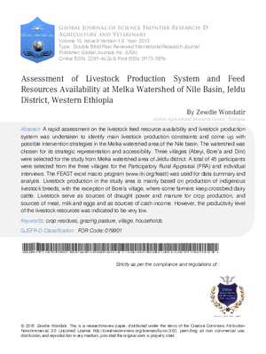Assessment of Livestock Production System and Feed Resources Availability at Melka Watershed of Nile Basin, Jeldu District, Western Ethiopia