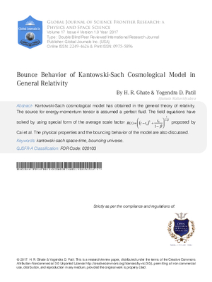 Bounce Behaviour of Kantowski-Sach Cosmological Model in General Relativity