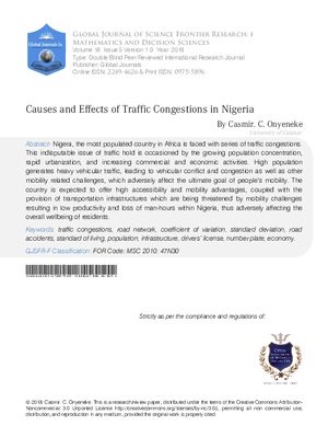 Causes and Effects of Traffic Congestions in Nigeria