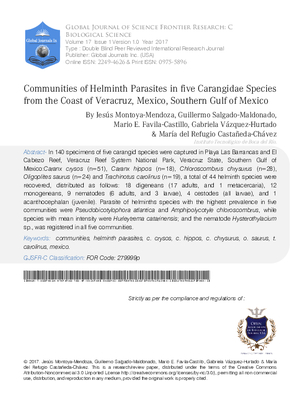 Communities of Helminth Parasites in Five Carangidae Species from the Coast of Veracruz, Mexico, Southern Gulf of Mexico