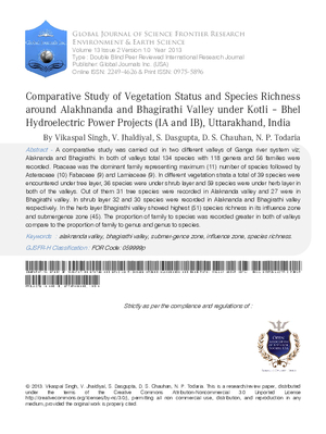 Comparative Study of Vegetation Status and Species Richness around Alakhnanda and Bhagirathi Valley Under Kotli - Bhel Hydroelectric Power Projects (IA And IB), Uttarakhand, India