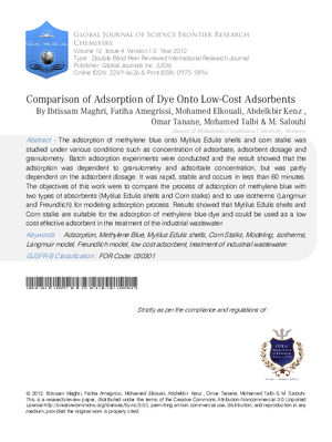 Comparison of Adsorption of Dye onto Low-Cost Adsorbents