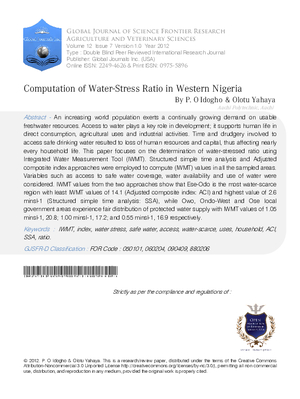 Computation Of  Water-Stress Ratio In Western Nigeria