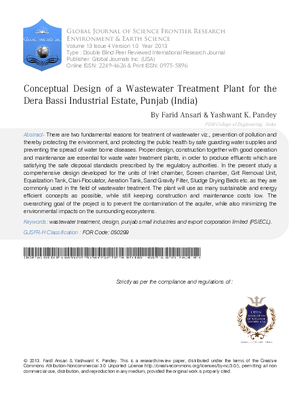 Conceptual Design of a Wastewater Treatment Plant for the Dera Bassi Industrial Estate, Punjab (India)