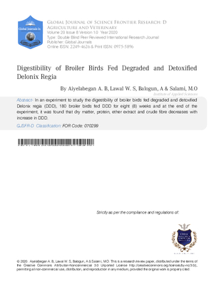 Digestibility of Broiler Birds Fed Degraded and Detoxified Delonix Regia