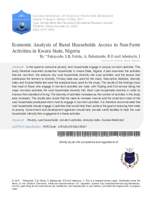 Economic Analysis of Rural Households Access to Non-farm Activities in Kwara State, Nigeria