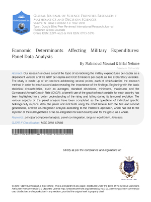 Economic Determinants Affecting Military Expenditures : Panel  Data Analysis