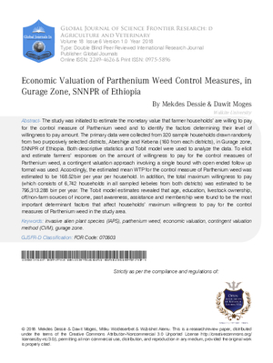 Economic Valuation of Parthenium Weed Control Measures, in Gurage Zone, SNNPR of Ethiopia