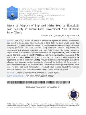 Effects Of Adoption Of Improved Maize Seed On Household Food Security In Gwoza Local Government Area Of Borno State, Nigeria