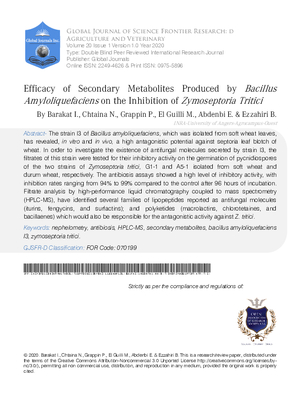 Efficacy of Secondary Metabolites Produced by Bacillus Amyloliquefaciens on the Inhibition of Zymoseptoria Tritici