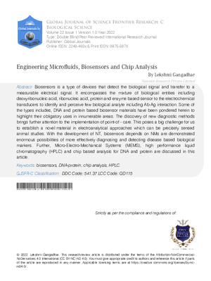 Engineering Microfluids, Biosensors and Chip Analysis