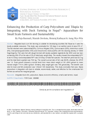 Enhancing the Production of Carp Polyculture and Tilapia by Integrating with Duck Farming in Nepal”- Aquaculture for Small Scale Farmers and Sustainability