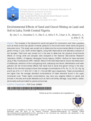Environmental Effects of Sand and Gravel Mining on Land and Soil in Luku, North Central Nigeria