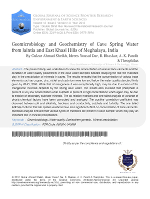 Geomicrobiology and Geochemistry of Cave Spring Water From Jaintia and East Khasi Hills of Meghalaya, India