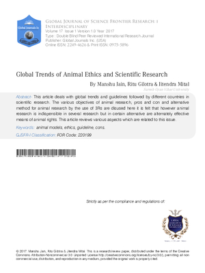 Global Trends of Animal Ethics and Scientific Research
