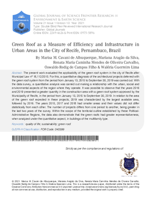Green Roof as a Measure of Efficiency and Infrastructure in Urban Areas in the City of Recife, Pernambuco, Brazil