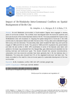 Impact of Ife-Modakeke Intra-Communal Conflicts on Spatial Realignment of Ile-Ife City