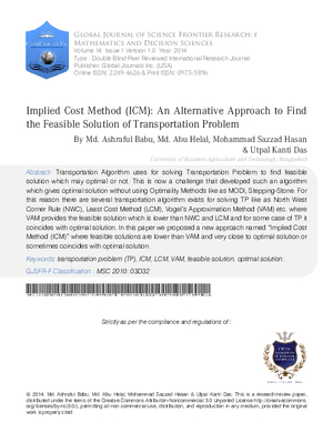 Implied Cost Method (ICM): An Alternative Approach to Find the Feasible Solution of Transportation Problem