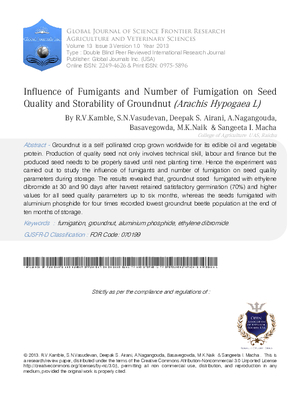 Influence of Fumigants and Number of Fumigation on Seed Quality and Storability of Groundnut (Arachis Hypogaea L)