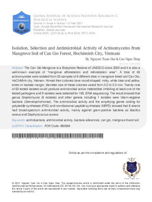 Isolation, Selection and Antimicrobial Activity of Actinomycetes from Mangrove Soil of Can Gio Forest, Hochiminh City, Vietnam