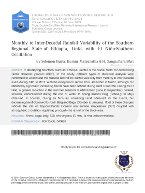 Monthly to Inter-decadal Rainfall Variability of the Southern Regional State of Ethiopia, Links with El Nino-Southern Oscillation