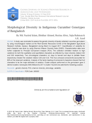 Morphological Diversity in Indigenous Cucumber Genotypes of Bangladesh