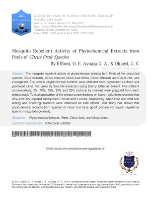 Mosquito Repellent Activity Of Phytochemical Extracts From Peels Of Citrus Fruit Species
