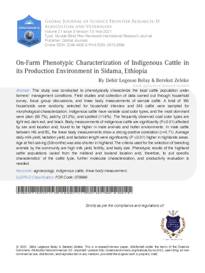 On-Farm Phenotypic Characterization of Indigenous Cattle in its Production Environment in Sidama, Southern Ethiopia