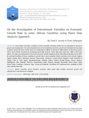 On the Investigation of Determinant Variables on Economic Growth Rate in Some African Countries using Panel Data Analysis Approach