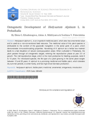 Ontogenetic Development of Hedysarum alpinum L. in the Prebaikalia Region
