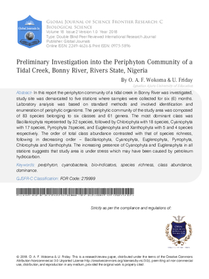 Preliminary Investigation into the Periphyton Community of a Tidal Creek, Bonny River, Rivers State, Nigeria