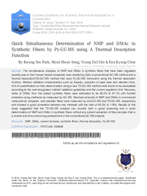 Quick Simultaneous Determination of NMP and DMAC in Synthetic Fibers by Py-GC-MS using a Thermal Desorption Function
