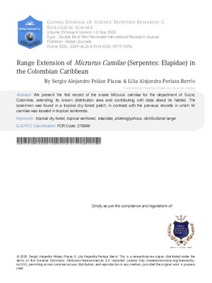 Range Extension of Micrurus Camilae (Serpentes: Elapidae) in the Colombian Caribbean
