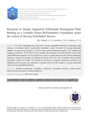 Response to Simply Supported Orthotropic Rectangular Plate Resting on a Variable Elastic Bi-Parametric Foundation under the Action of Moving Distributed Masses