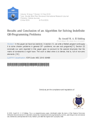 Results and Conclusion of An Algorithm For Solving Indefinite QR-Programming Problems