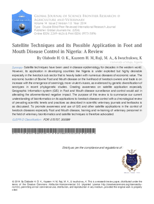 Satellite Techniques and its Possible Application in Foot and Mouth Disease Control in Nigeria: A Review