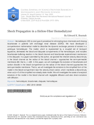 Shock Propagation in a Hollow-Fiber Hemodialyzer