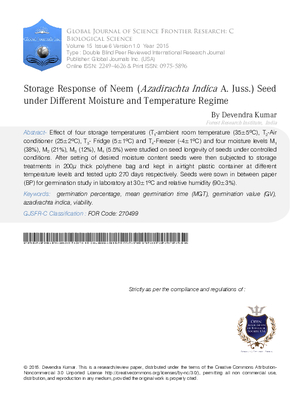 Storage Response of Neem (Azadirachta Indica A. Juss.) Seed under Different Moisture and Temperature Regime