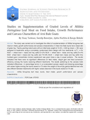 Studies on Supplementation of Graded Levels of Millitia Ferruginea Leaf Meal on Feed Intake, Growth Performance and Carcass Charactfers of Arsi Bale Goats