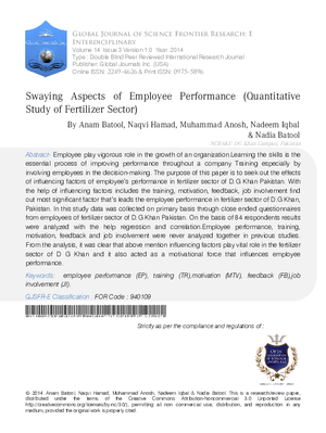 Swaying Aspects of Employee Performance (Quantitative Study of Fertilizer Sector)