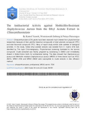 The Antibacterial Activity against Methicillin-Resistant Staphylococcus Aureus from the Ethyl Acetate Extract in Clinacanthusnutans