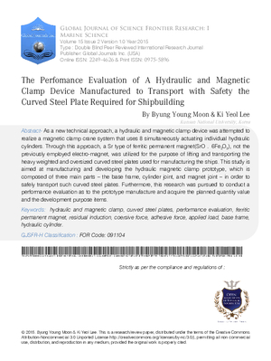 The Perfomance Evaluation of a Hydraulic and Magnetic Clamp Device Manufactured to Transport with Safety the Curved Steel Plate Required for Shipbuilding