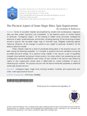 The Physical Aspect of Some Magic Rites. Spin Supercurrent